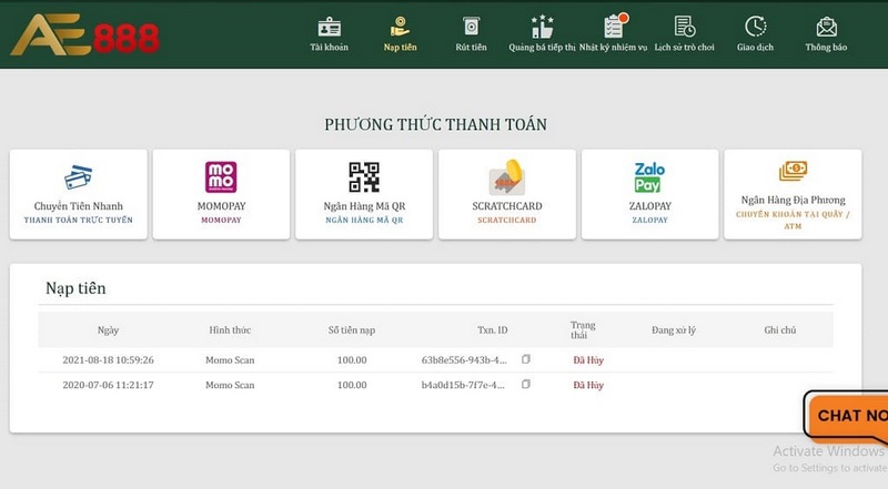 Ae888 đa dạng phương thức thanh toán