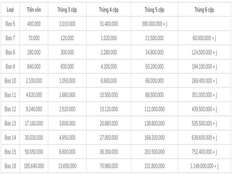 Chi tiết giải thưởng khi trúng thưởng Power 6/45