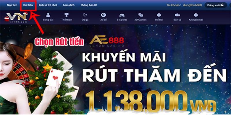 Bấm chọn “Rút tiền” ngay trên màn hình trang chủ